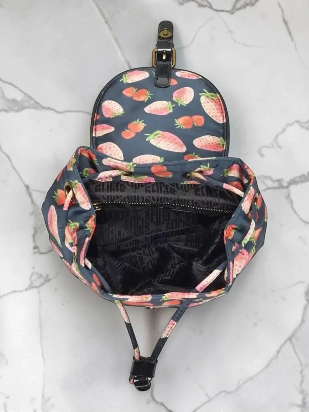 Kurt Geiger NWT Portobello Strawberry Print Nylon Backpack